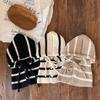 Baby Striped Balaclava Hat Warm Knitted Beanie Cap Kids One Piece Pullover Hats Children Winter Ear Protection Hooded Beanies