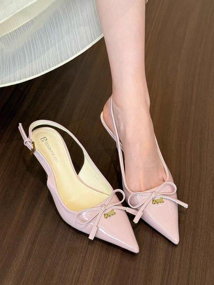 Mori women niche single shoes 2025 spring and summer new red bow pointed high heels simple empty bag head sandals