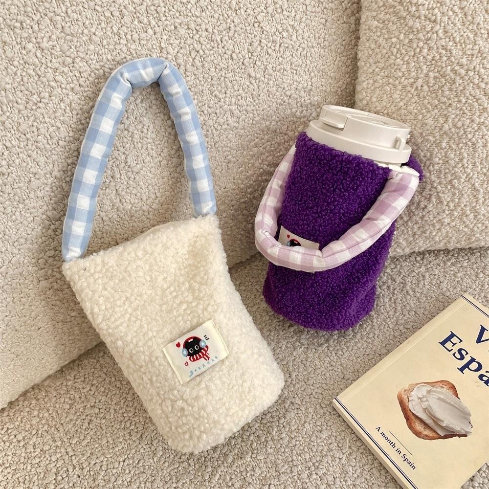 Fashion Protective Cover Water Bottle Bag Plaid Insulated Design Mobile Phone Bag Portable Water Bottle Sleeve Travel