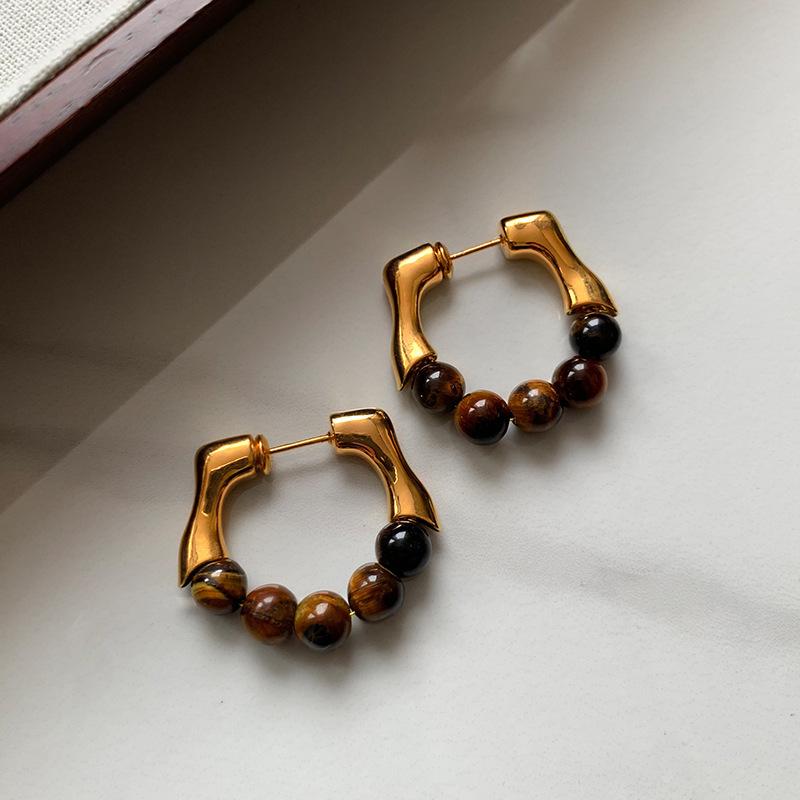 

Maillard Tiger s Eye Sterling Silver Earrings New Popular Earrings Light Luxury Niche Temperament Versatile Earrings