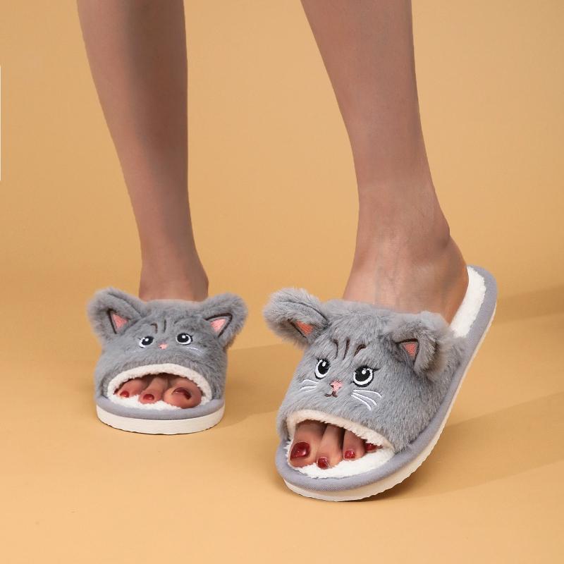 Pantofole Peluche Piccola Gatta Cartone Animato da Donna per Uso Interno ed Esterno in Autunno e Inverno, Comode Pantofole in Cotone per Uso Domestico