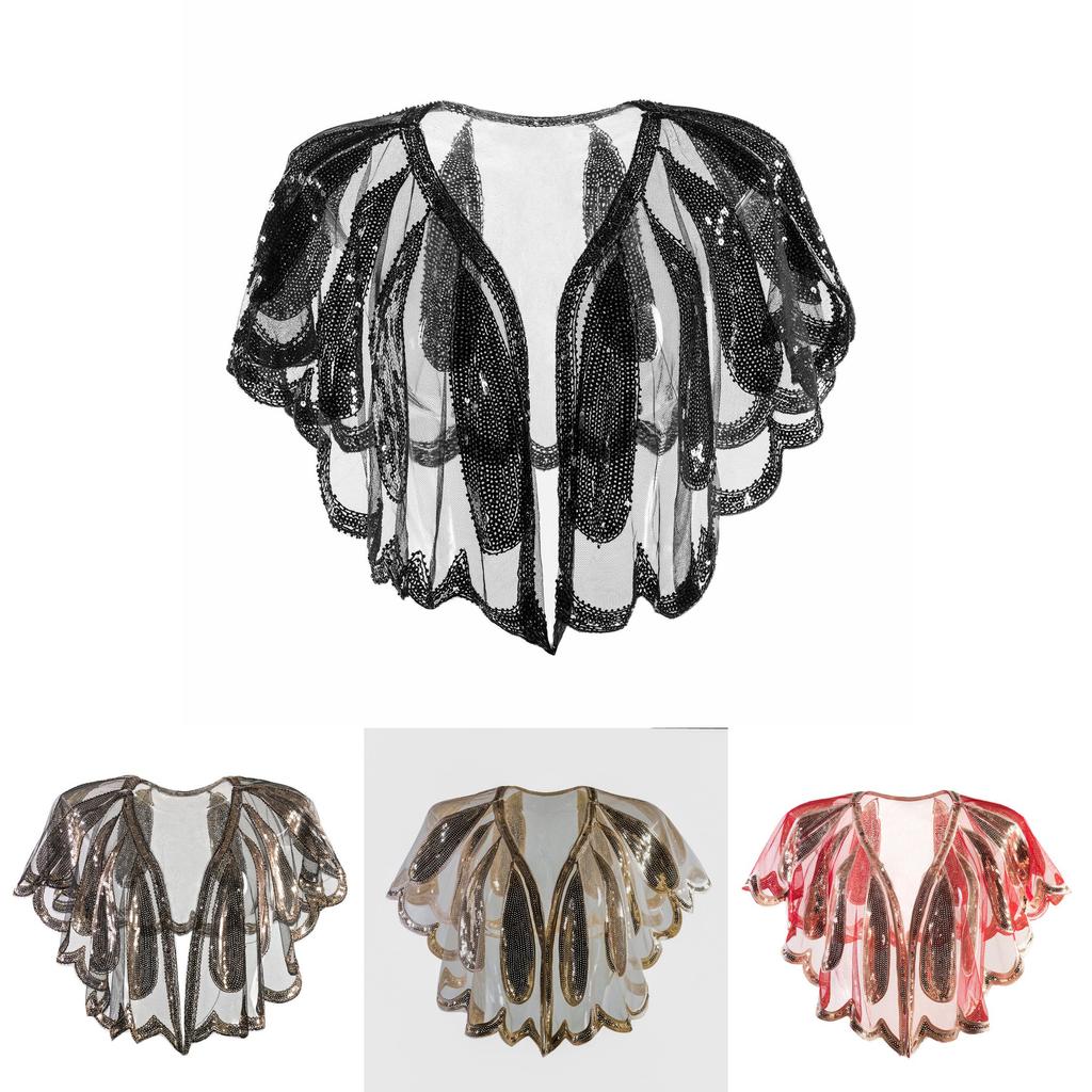 Vintage 1920er Damen Schal Perlen Pailletten Abend Cape Bolero Flapper Überwurf Für Party Und Hochzeit