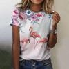 Moda feminina camiseta com gráfico de flamenco 3D impresso manga curta verão oversized poliéster fibra roupas