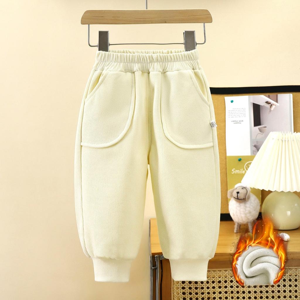 Dziecięce jesienno-zimowe spodnie bawełniane w jednolitym kolorze, pluszowe, grube, ciepłe, spodnie sanitarne, spodnie codzienne