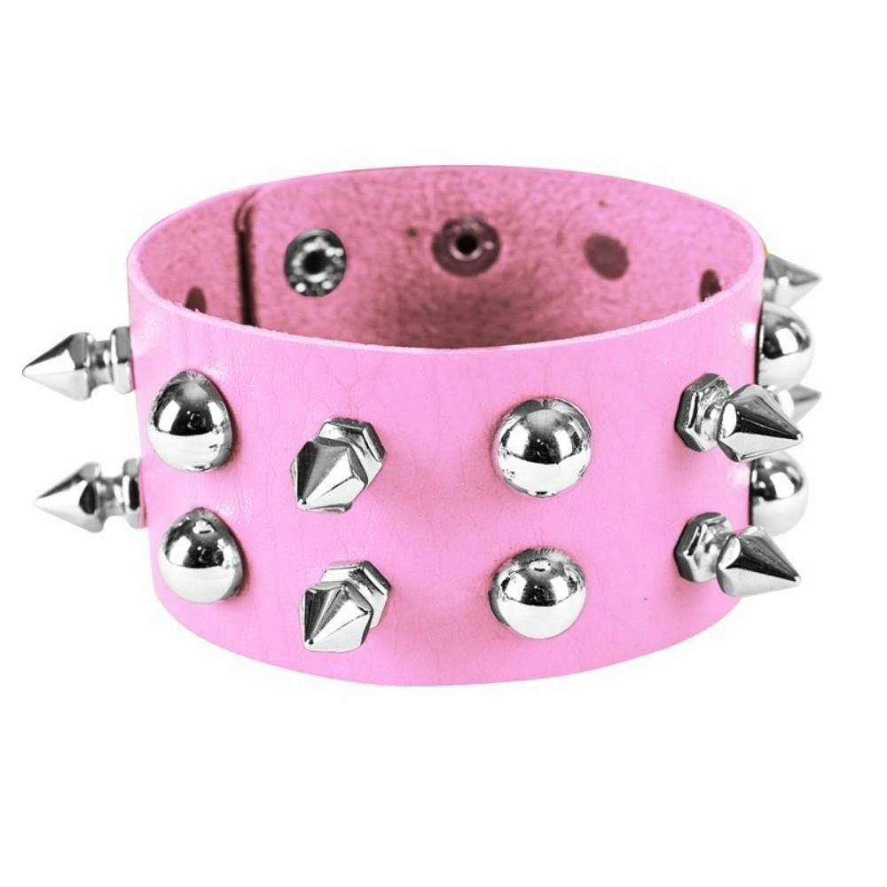 Polished Zinc Zinc Alloy Studs Double Row Rivet Bracelet Gothic Rock Cuff Halloween Costume Prop розовый