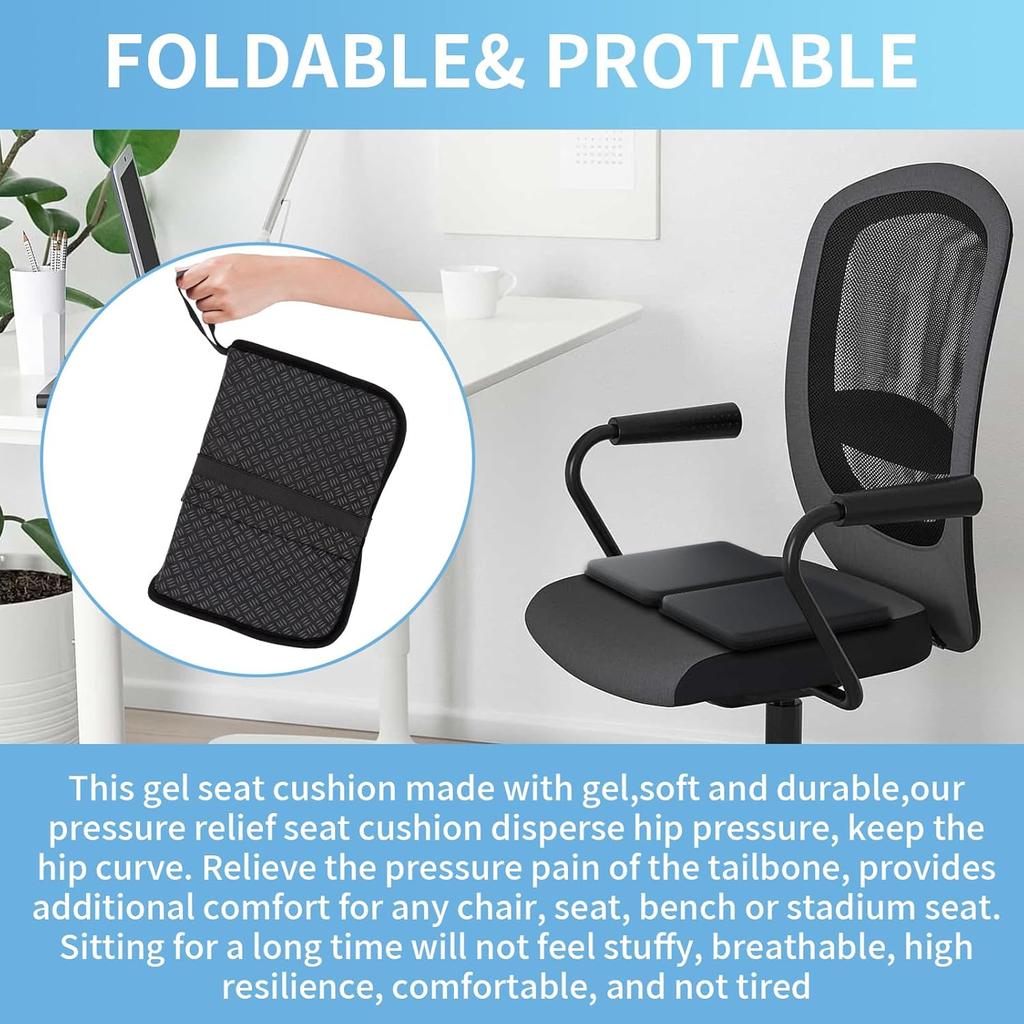 Portable Gel Seat Cushion,15.7'' x 10.6''Foldable Breathable Travel Thick Gel Seat Cushion for Office Chair, Car Seat, Wheelchair,Relief Long