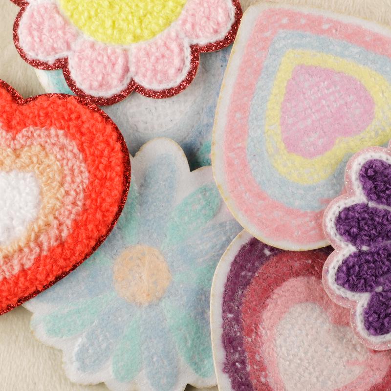Chenille Heart & Flower Embroidery Patch with Adhesive Backing