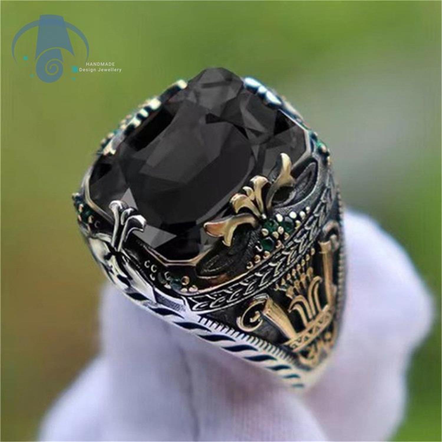 Vintage Retro Herren High-End Auffälliger Statement Fingerring Luxus für Bankett Party Einzigartig Maskulin Chic Klassisch Großes Schmuckstück Geschenk 9 black
