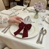 Festive Dining Table Accessories 6Pcs Velvet Bow Napkin Rings, Christmas Fabric Holders, Red Holiday Home Accents Green Rings for Dinner