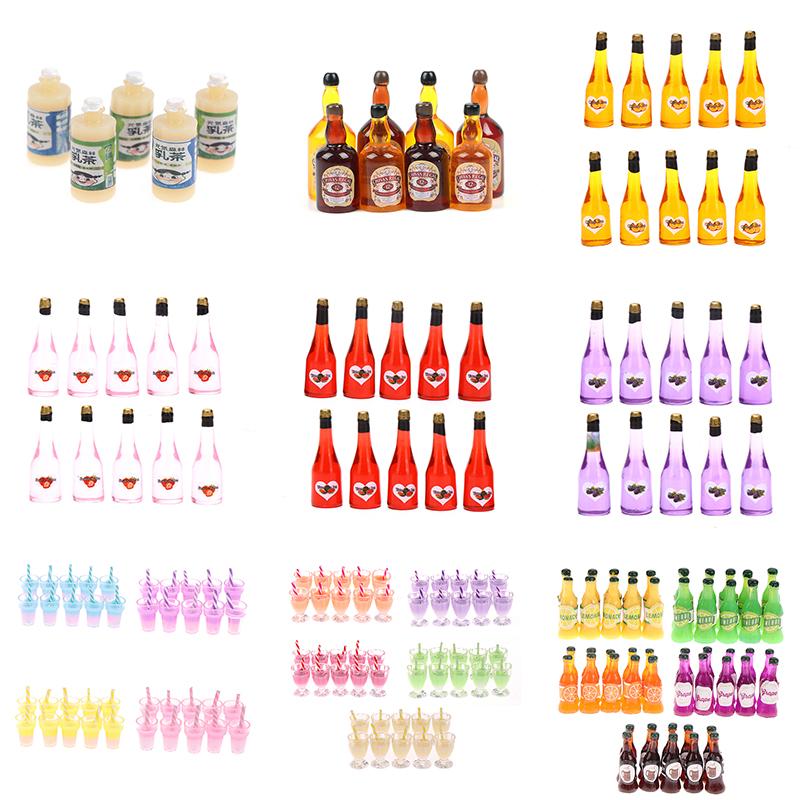 Various Styles 10pcs Mini 1/12 Dollhouse Miniature Simulation Whisky Wine Bottles Pretend Play Toys Doll Food Drink Accessories