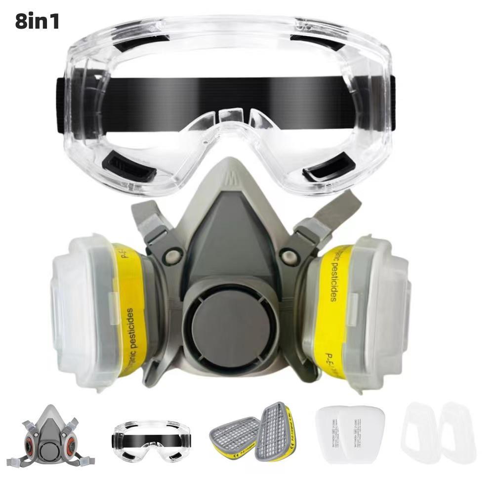 6200 Chemical Half Face Dustproof Respirator Industrial Painting Spraying Gas Mask with Protective Fog-proof Glasses Safety Work