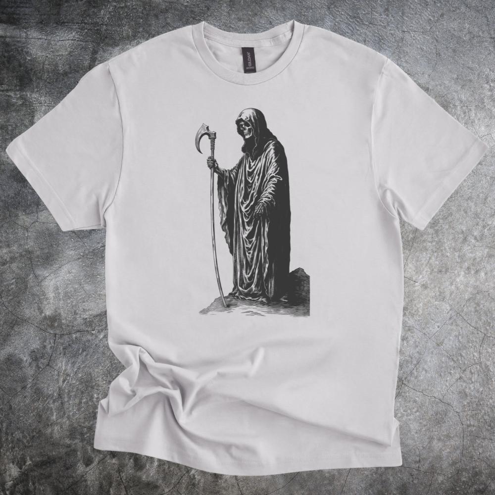 Grim Reaper Figure Shirt Illustration Artwork Tshirt Cotton Crewneck Gray S разноцветный