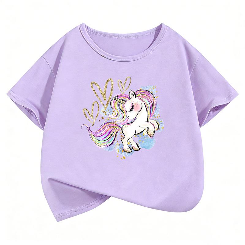 Fashion Horse with Love Heart Design TShirt Printed T Shirt Girls Summer Clothes Short Sleeve Tops TShirts Cute Clothing