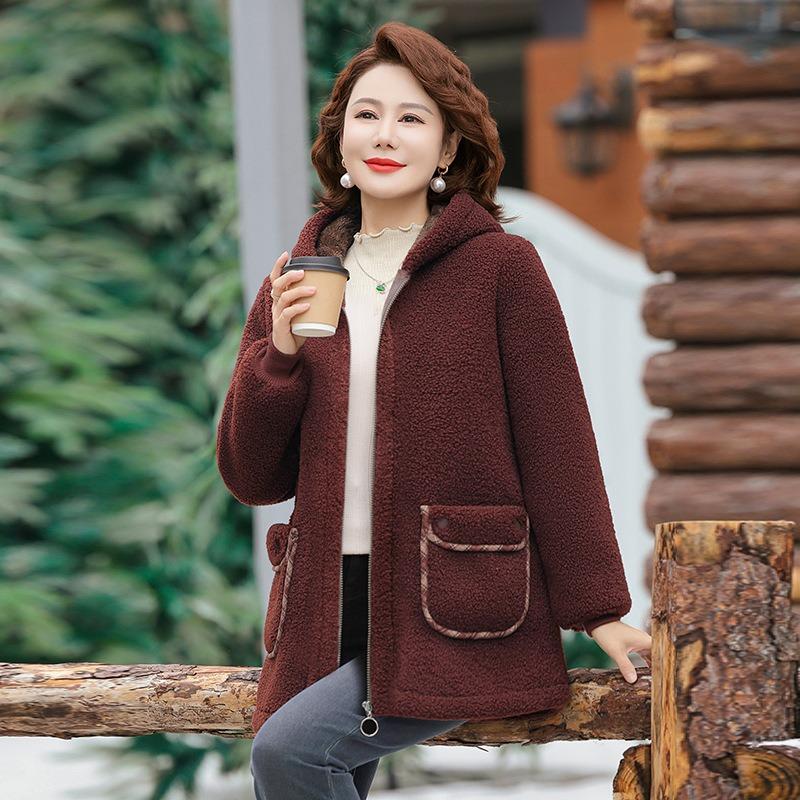 

Winter granular fleece jacket, new padded jacket, large size lamb fleece padded jacket, women s autumn and winter hooded padded jacket 1XL [recommended 80-50kg]