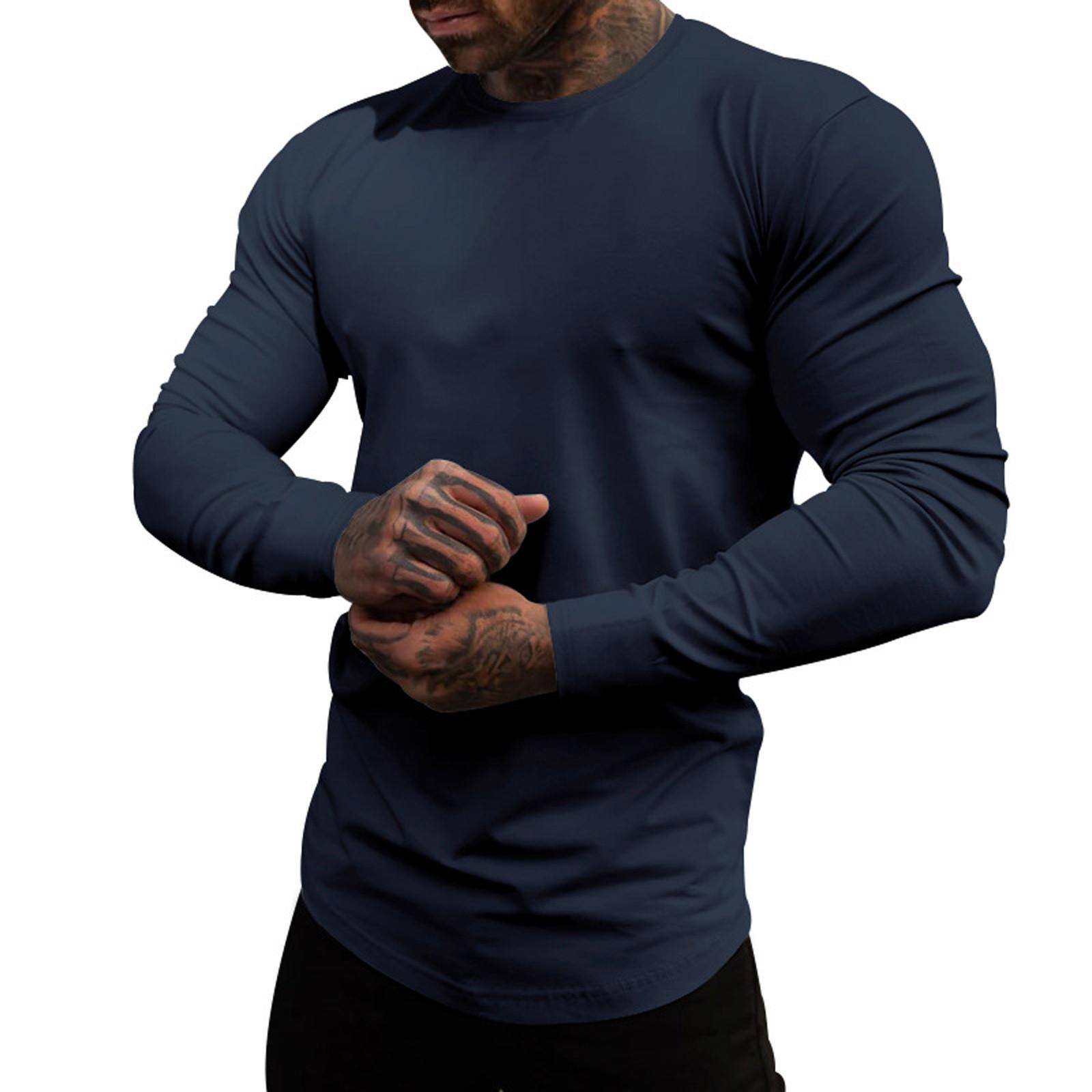 

Муж. Футболка Круглый вырез Одежда Одежда На открытом воздухе Длинный рукав Модельер Винтаж L тёмно-синий