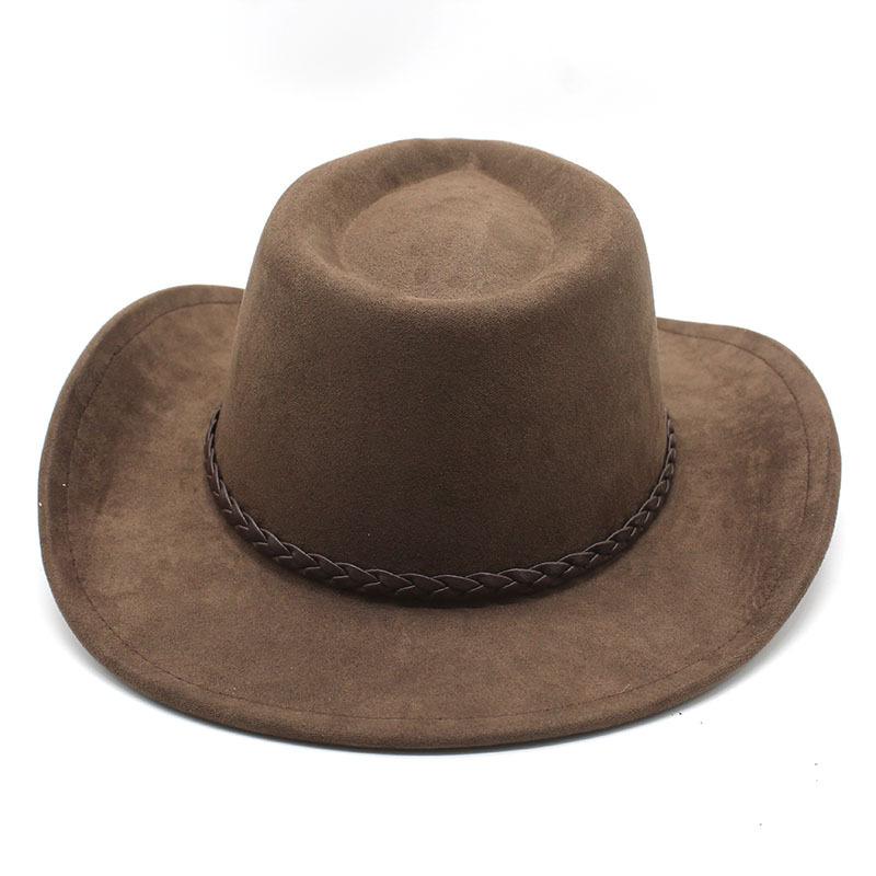Western Cowboy Hat Suede Brown Jazz Top Hat Men And Women Ethnic Style Big Eaves Hat