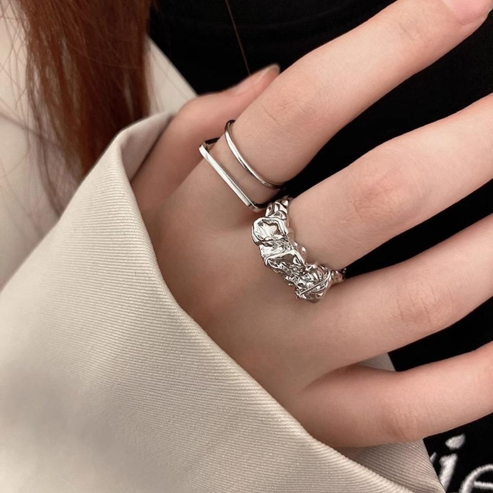 Folded Texture Double Layer Ring Cold Wind Open Finger Ring Adjustable Index Finger Ring