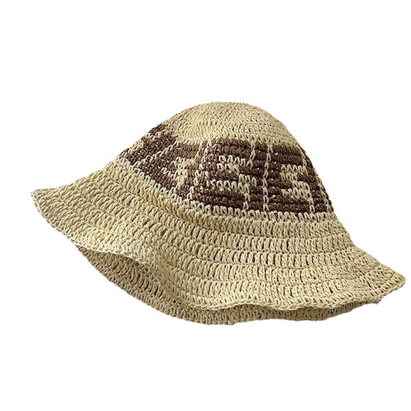 

Handcrafted Crochet Fisherman Hat Embroidered Letters Wide Brim Foldable Breathable Straw Sun Hat For Beach Vacation Outdoor Activities бежевый