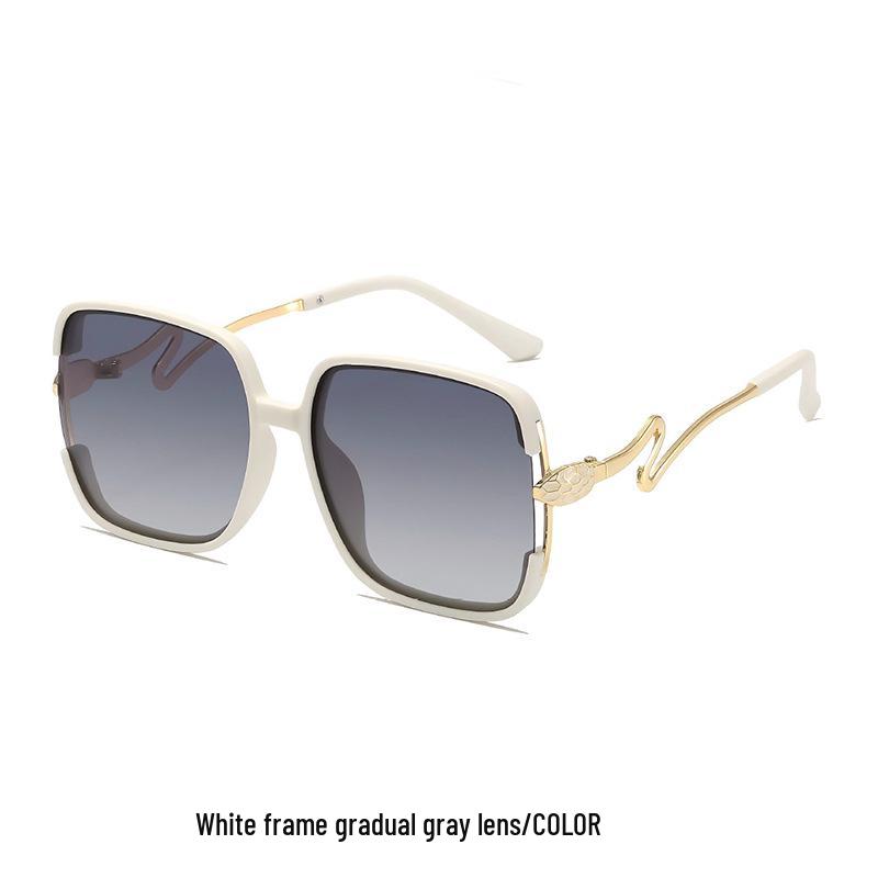 Women's Retro Polarized Sunglasses with Large Square Frame and Unique Snake-Shaped Temples - Simple and Fashionable.