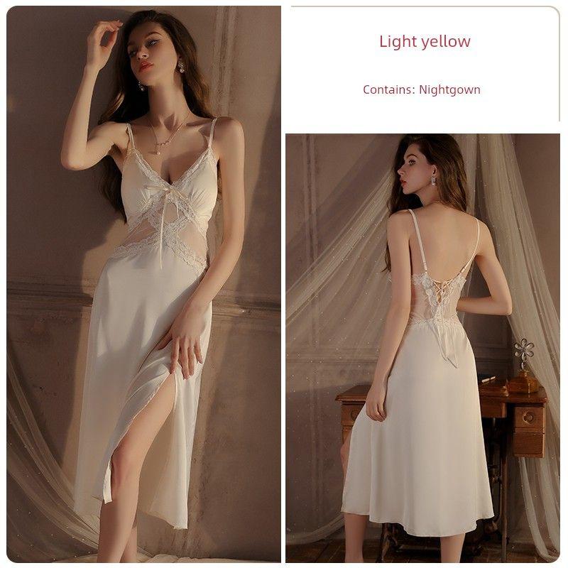 Good Morning with You: Retro French Slip Nightdress Long with Chest Pad Palace Style Pure Desire Ice Silk Pajamas Spring & Fall Women