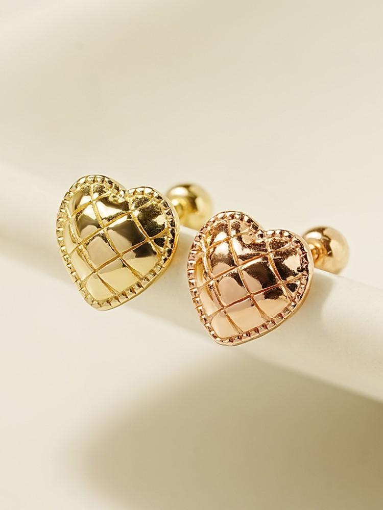 Minimalpiercing 14K Quilted Soboro Heart Piercing Earrings