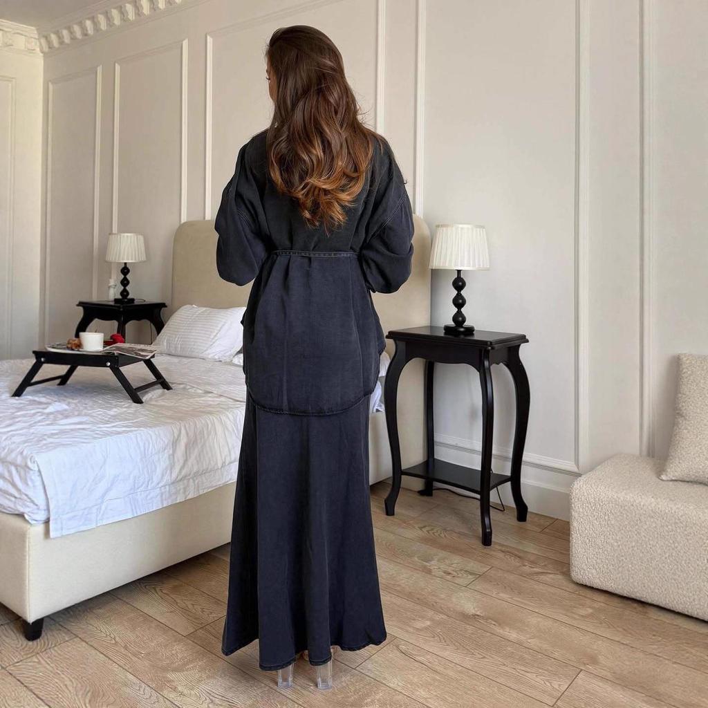 2025 Herbst Strickkleid mit Bindegürtel und elegantem Rock