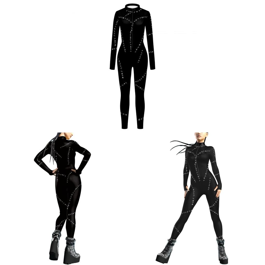 Catwoman Cosplay Costume With Digital Print For Halloween Parties