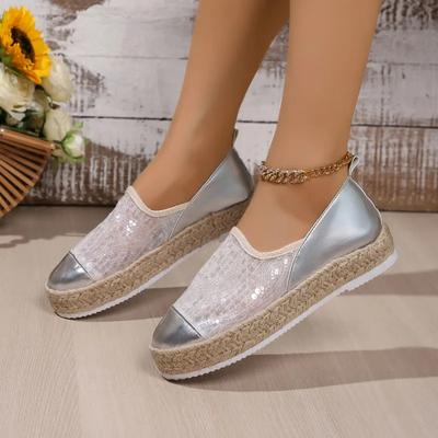 Fashion 2024 High Quality Women's Shoes Fashion Large Size Slip-on Round Toe Flat Mesh Breathable Sequin Women's Flat Vulcanized Shoes
