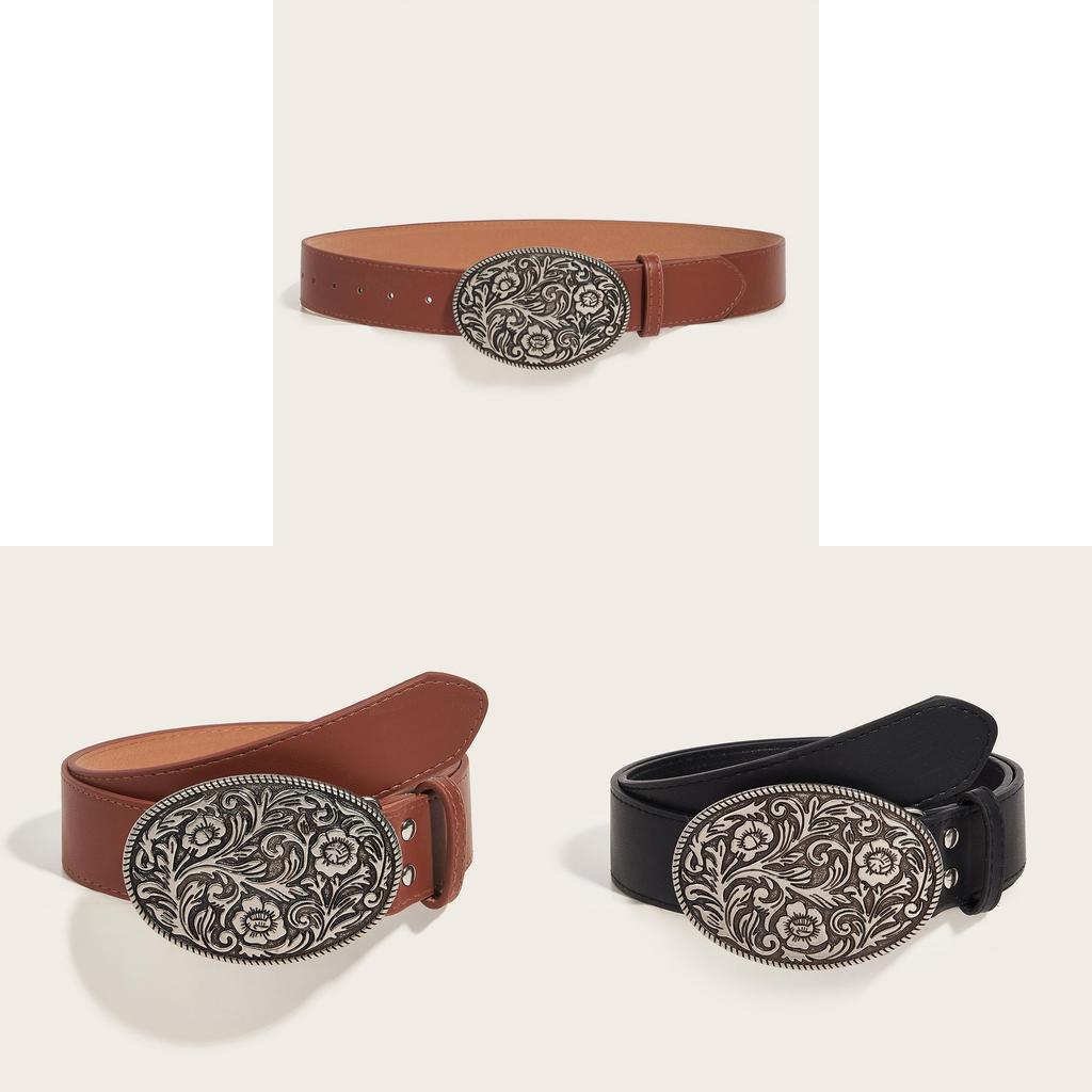 Retro Vintage Womens Pu Leather Belt With Alloy Buckle For Casual Fashion