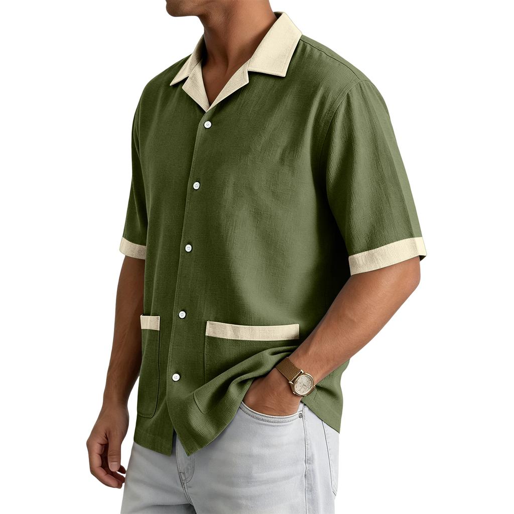 Men's Summer Casual Short-Sleeve Shirt With Collar And Multiple Pockets