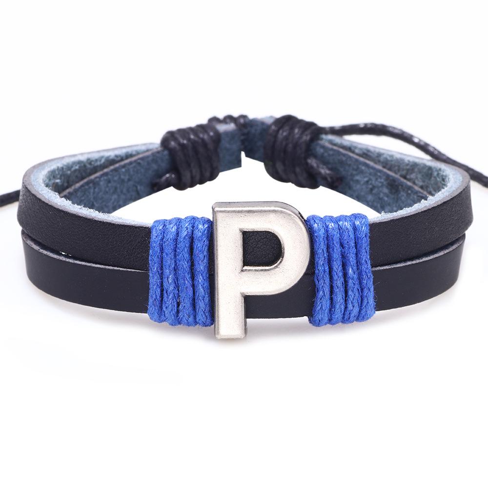Handmade Woven Leather Bracelet with English Letter Charms