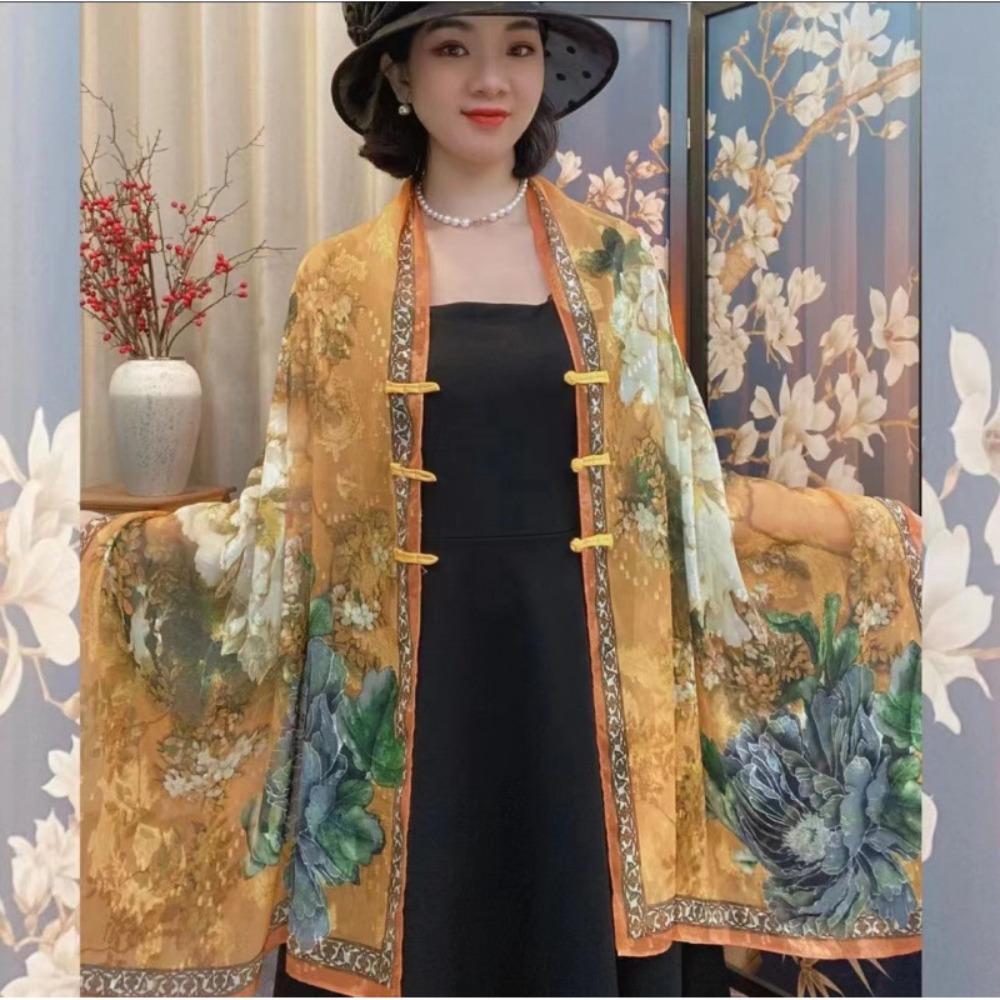 

Sunscreen Lady Silk Scarf Flower Tudung Scarf Elegant Travel Photography Scarf Summer Style 4