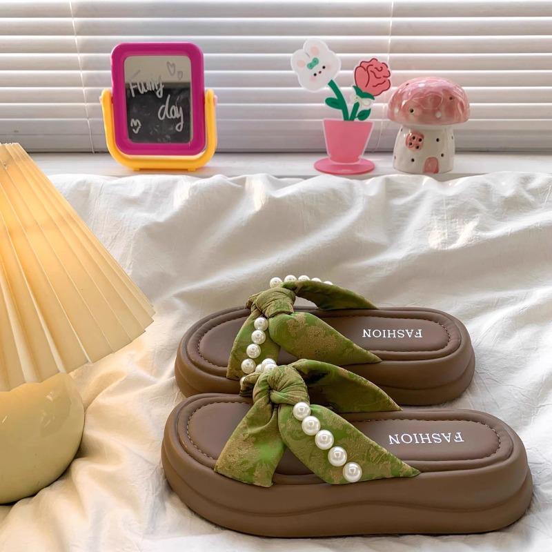 thick-soled pearl slippers women's summer outer wear new versatile skirt lazy one pedal sandals