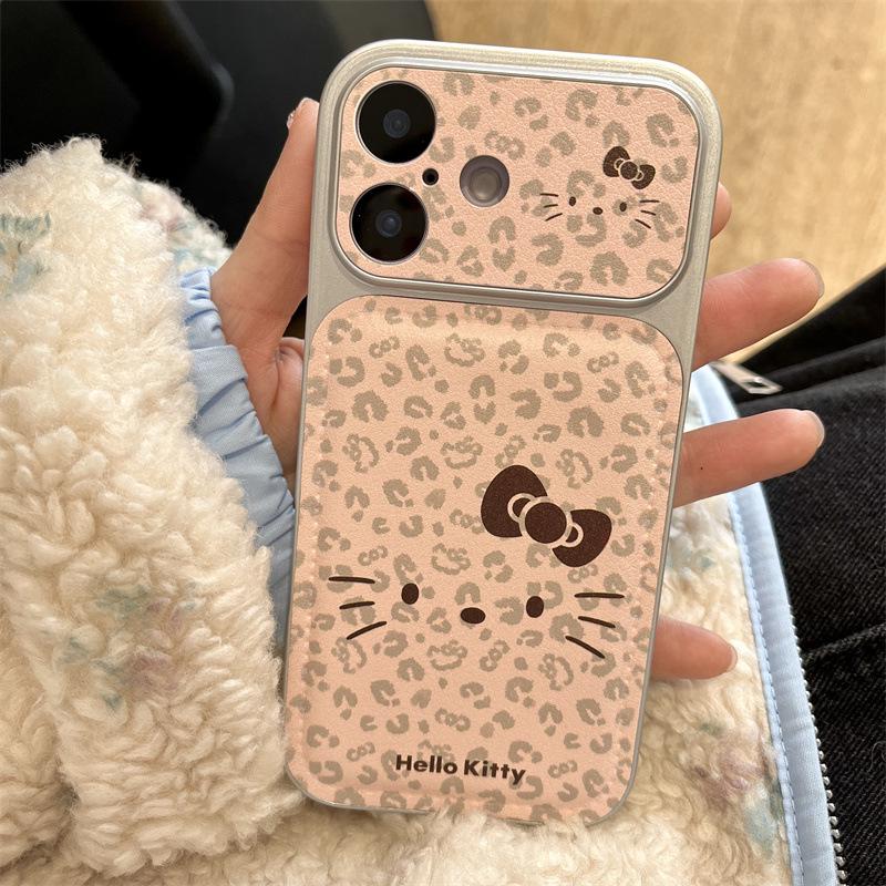 Korean-Style Cute Pink Leopard Cat iPhone17 and 16ProMax/15/14 Case with Girly Heart Design