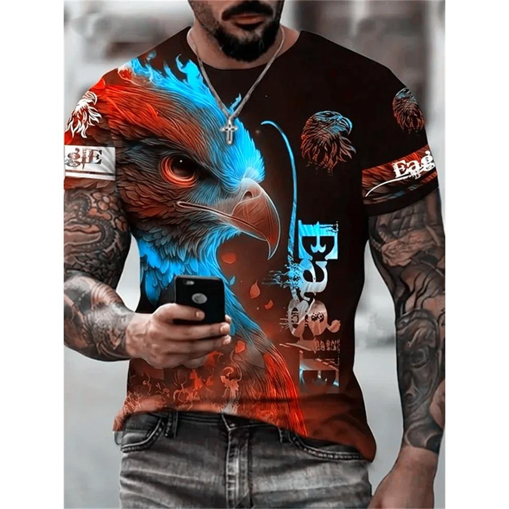 

2024 летний топ с коротким рукавом, мужская футболка с 3D принтом «Американская птица Орел», мужская модная уличная повседневная футболка с коротким рукавом 6XL