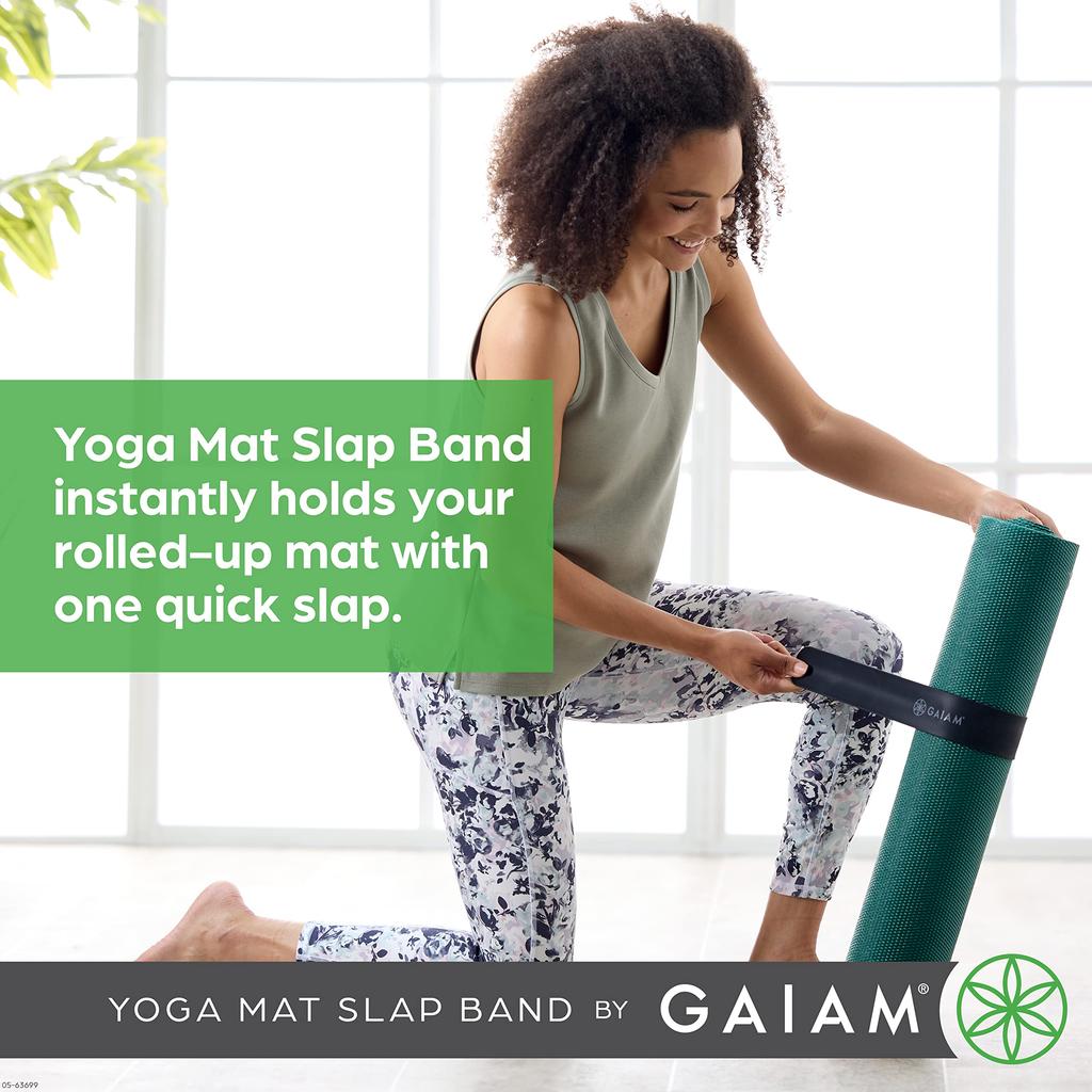 Gaiam Yoga Mat Strap Slap Band Keep your mat securely Fits most mat sizes long x - wrapped. (20" 1.5" wide). Black.