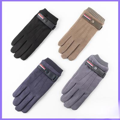 Thickened Velvet Gloves In Autumn and Winter Men's Suede Touch Screen Outdoor Takeaway Cycling Running