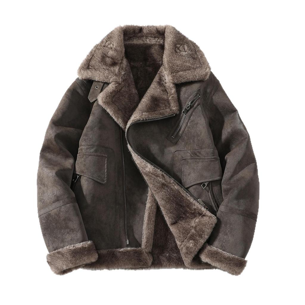 Men's Plus Size Lapel Leather and Fur Jacket - Winter Edition