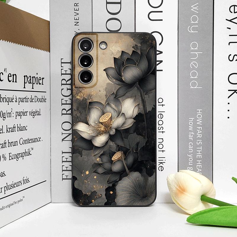 Luxury Floral Art Lotus Flower Pattern Phone Case for Samsung Galaxy S25 S24+ S23 Ultra S22 Plus S20 S21 FE M53 M34 Soft Covers
