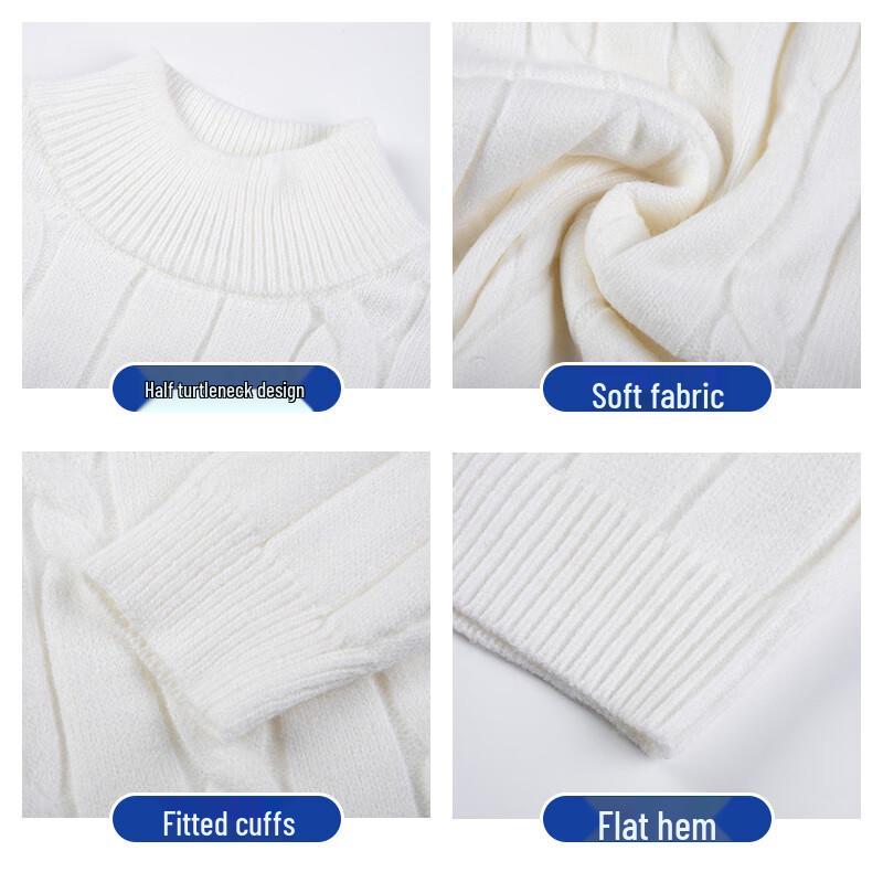 JEANSWEST Men's Pullover Semi-High Collar Thickened Knit Sweater