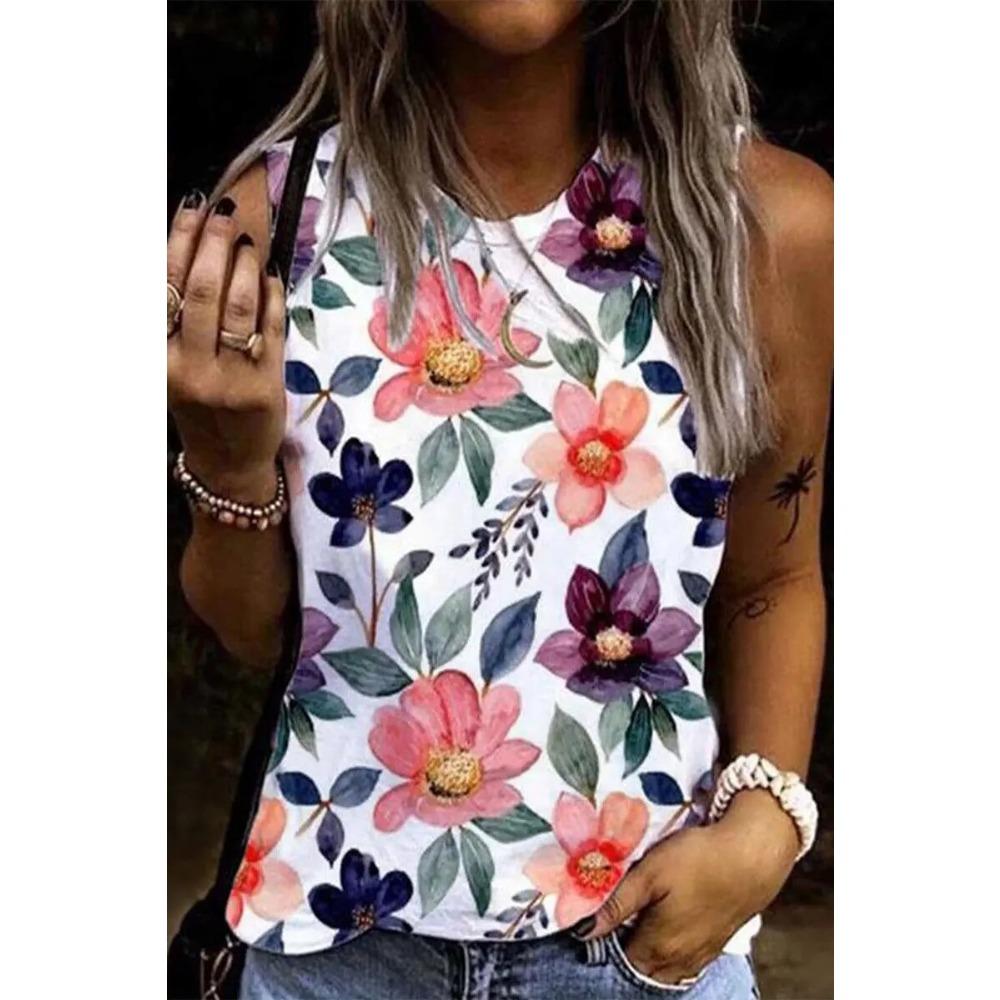 Letní Květina Vážka 3D Tisk Tílka Dámská Móda Streetwear Oversized O-Výstřih Vesta Bez Ramínek Bez Rukávů Dámské Tílko