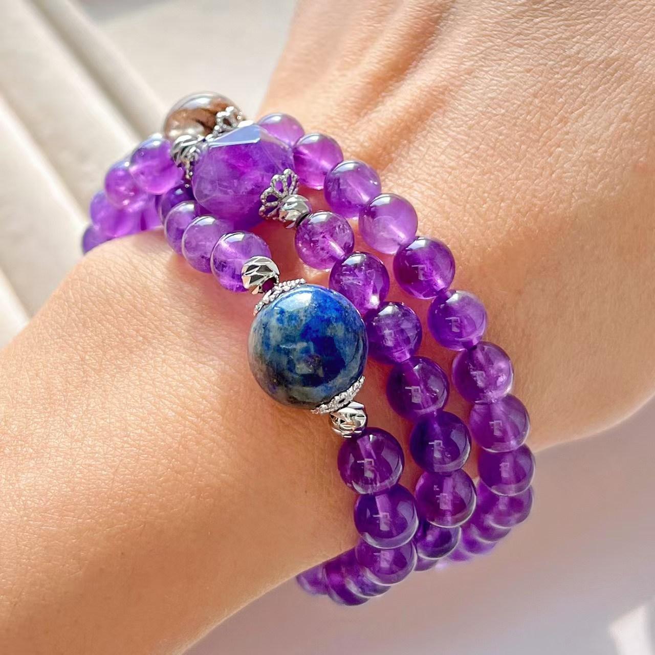 Vintage Natural Amethyst White Crystal Lapis Lazuli Purple Ghost Gypsy Star Bracelet Bracelet.