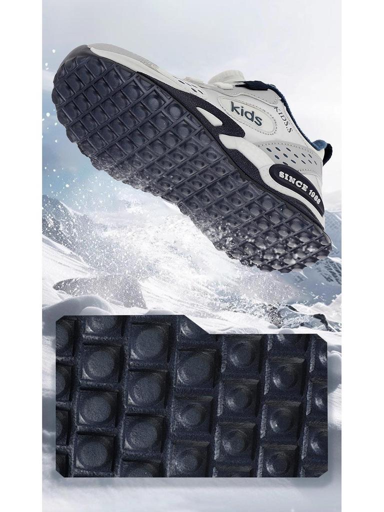 Boys' Winter Sports Shoes: Non-slip Leather, Velvet-Lined, Cotton-Enhanced, Rotary Knob Fastenings for Kids