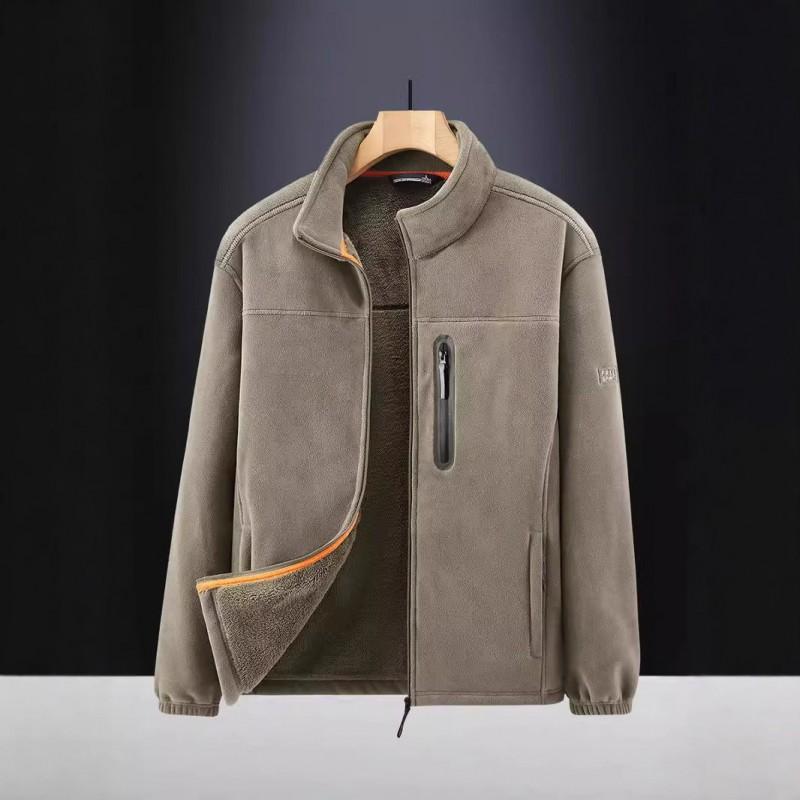 Mens Fleece Jacket Winter Thick Warm Stand Collar Outdoor Casual Zipper Front Loose Fit