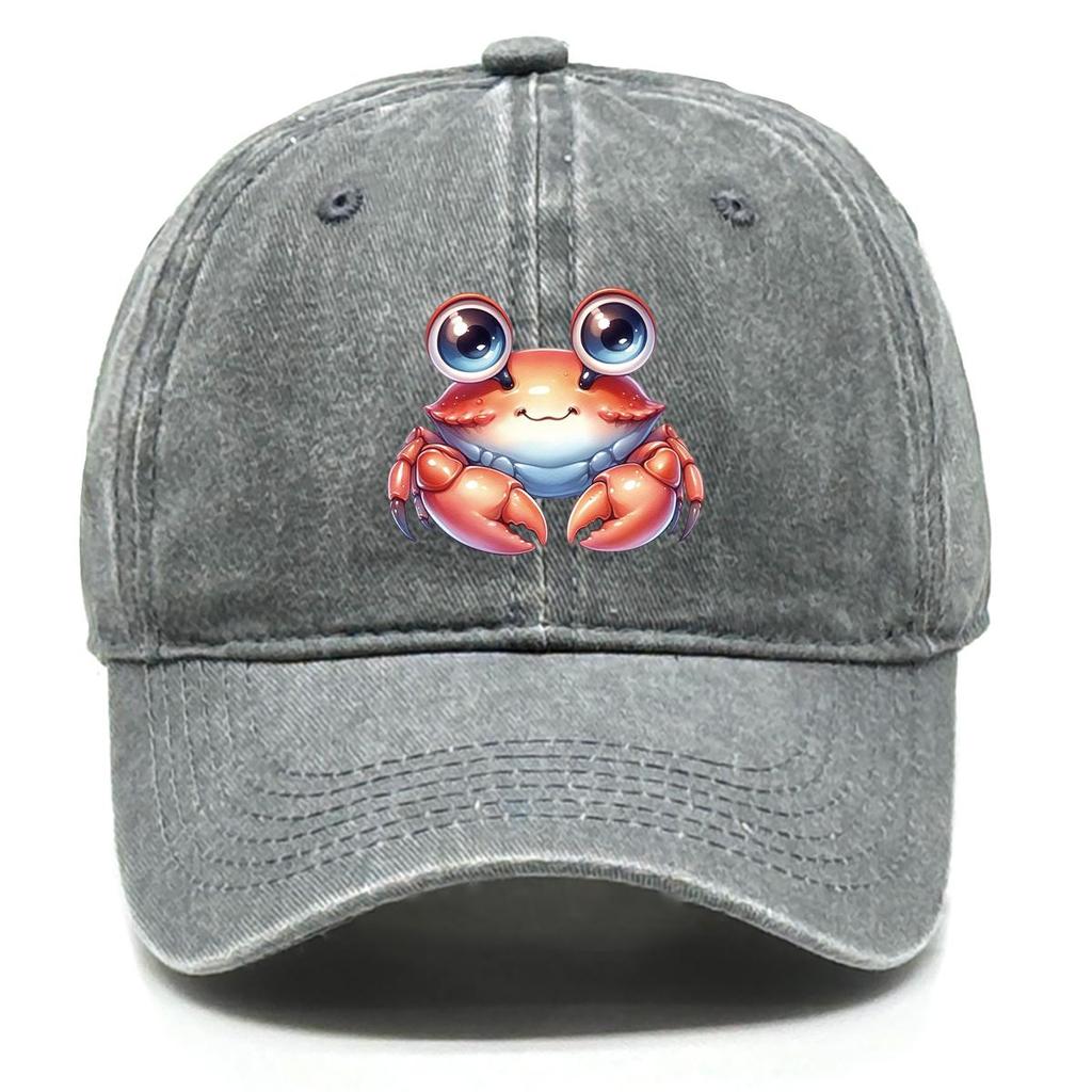Crab Print Adjustable Sun Hat, Animal Sports Hat Sporting Vintage-Inspired Breathable Slouchy Snapback Baseball Cap
