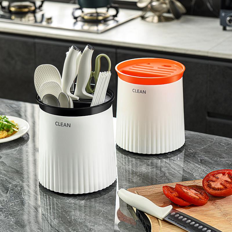 Multi-functional Knife Rack, Draining Chopstick Box, Spoon and Tableware Storage Cylinder, Kitchen Rotating Knife Rack