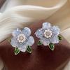 111 Silver Needle Purple Camellia Flower Crystal Stud Earrings Female, New Sweet Petal Earrings Light Luxury Premium Earrings