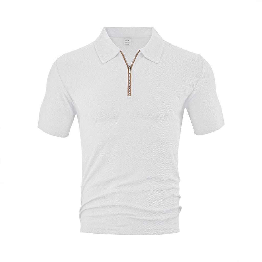 European and American Men's Clothing Summer New Casual Loose Towel Jacquard Cloth Zipper Placket Men's Short-sleeved Polo Shirt