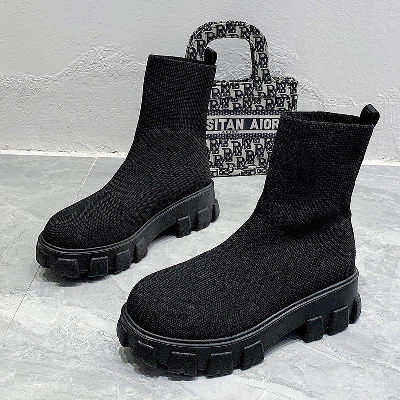 Women's 2024 Autumn/Winter Cross-Border Knit Sports Ankle Boots - Large Size Slip-On Sock Shoes