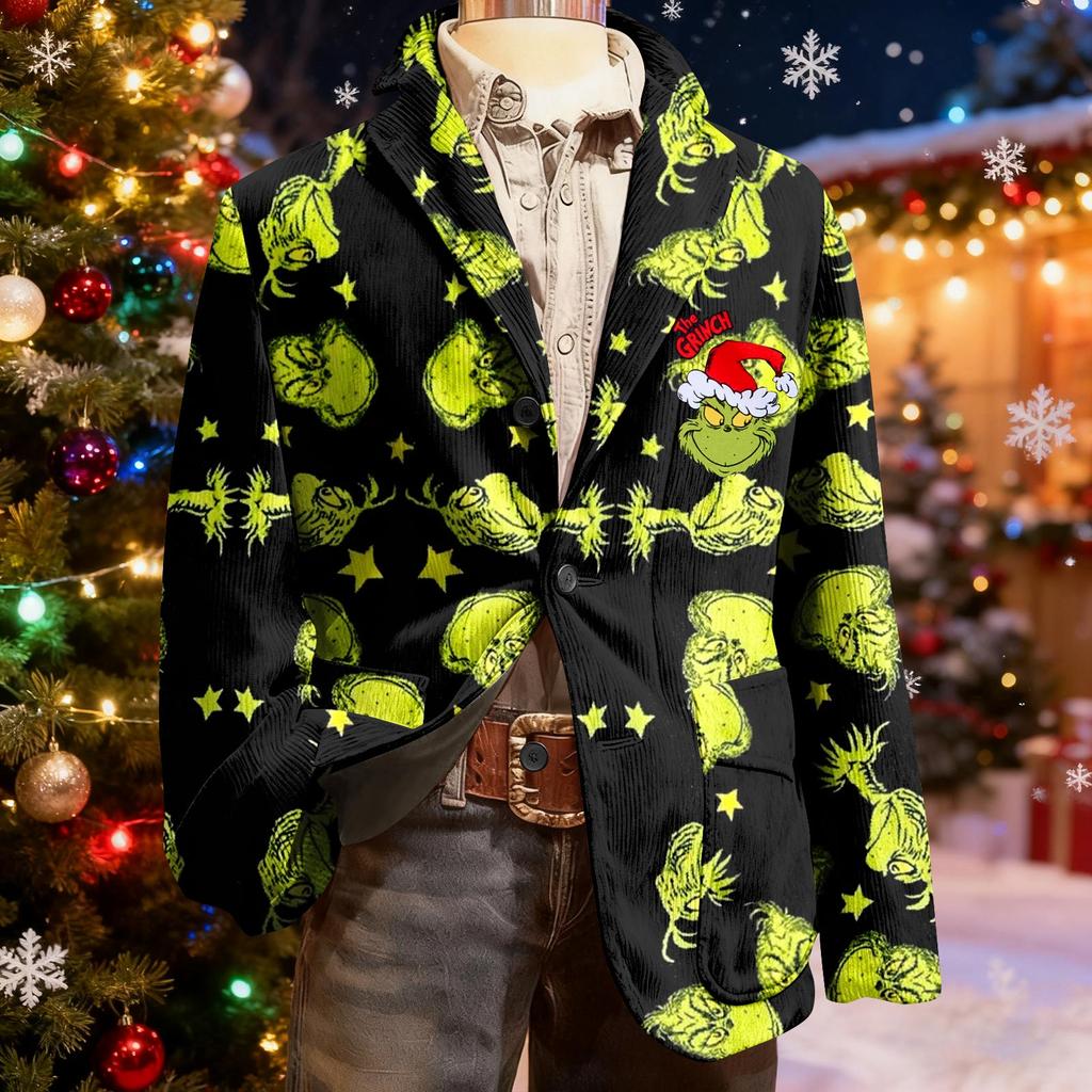 Men's Ugly Christmas Corduroy Warm Pocket Suit Jacket Cardigan Men's Casual Suit